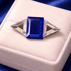 Vintage-Style Cobalt Blue & Clear Geometric Statement Brooch